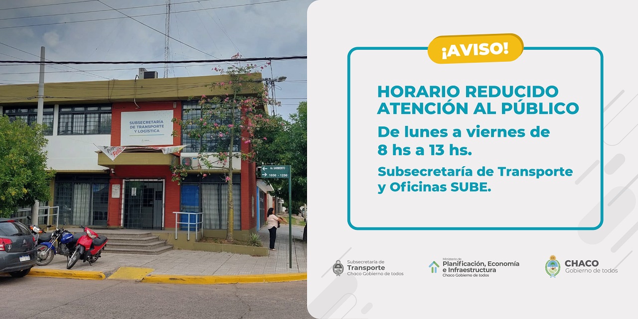 LA SUBSECRETARÍA DE TRANSPORTE Y LAS OFICINAS SUBE, ATENDERÁN AL PÚBLICO CON HORARIO REDUCIDO