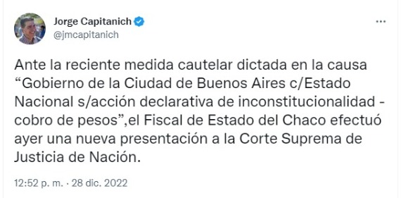 *COPARTICIPACIÓN FEDERAL: CAPITANICH REITERÓ LA INTENCIÓN DE QUE LA PROVINCIA SE CONSTITUYA COMO “AMICUS CURIAE” EN LA CAUSA*